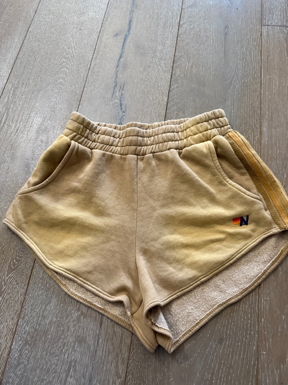 Aviator Nation Mustard/Tan Athletic Shorts with Side Stripe